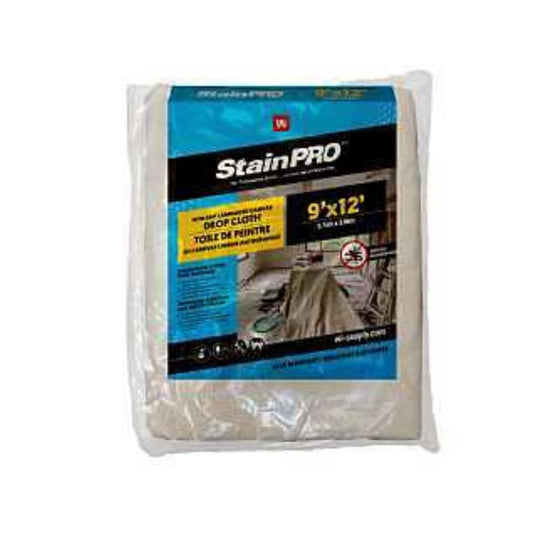 StainPro 9755 Drop Cloth, 9 ft L, 12 ft W, Canvas/Polypropylene, Natural