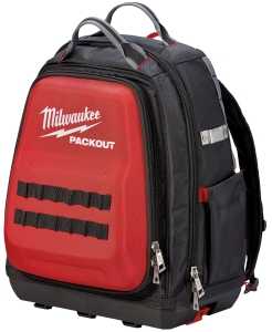 Milwaukee PACKOUT 48-22-8301 Tool Backpack, 11.81 in W, 15-3/4 in D, 15-3/4 in H, 48-Pocket, Polyester, Black/Red