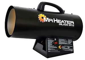 Mr. Heater F271350 Forced Air Gas Heater, 20 lb Fuel Tank, Propane, 38000 Btu, 950 sq-ft Heating Area